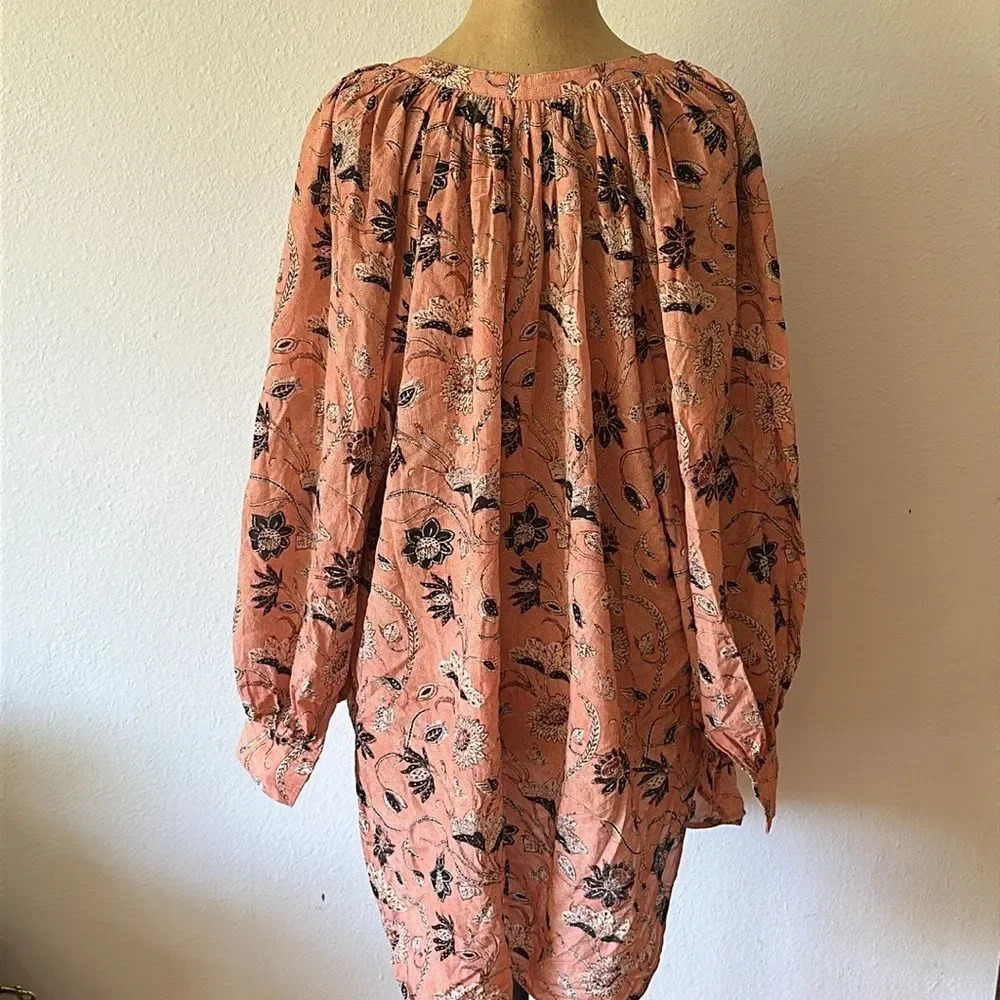 Ulla Johnson sz L (could also fit XL) Indian style print blouse peach black VGUC - Picture 5 of 8